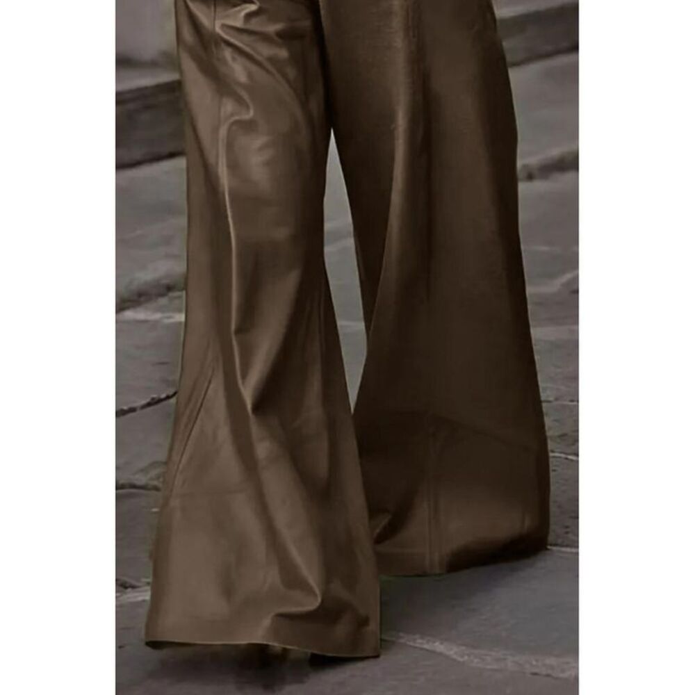 Everyday the Label HighWaisted Wide Leg Faux Leather Pants Women Chocolate - Picture 3 of 3